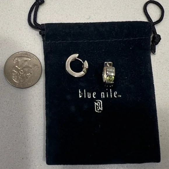 Blue Nile Silver & Peridot Huggie Earrings - Picture 3 of 6